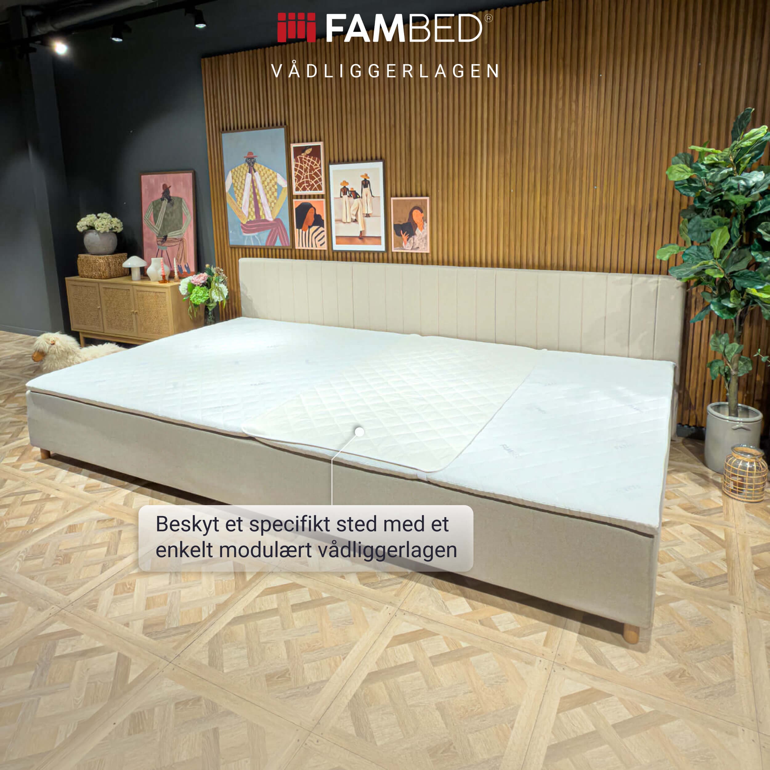 FamBed mattress protector positioned to protect a single sleeping space