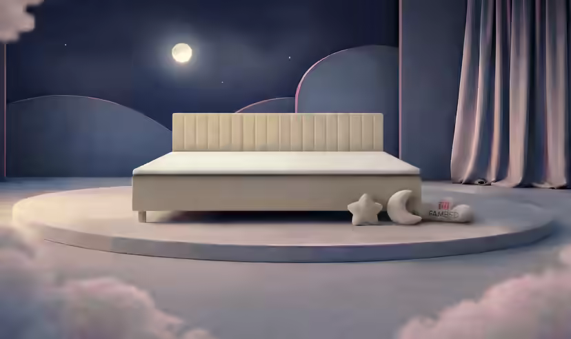FAMBED family bed in beige, 270 × 200 cm, with headboard